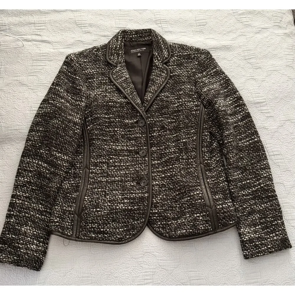 Jones New York Collection Petite Jacket Blazer Black‎ Tweed Women’s Size 8 P